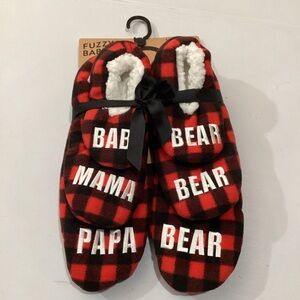 Fuzzy Babba Bear Family Slipper Socks 3 Pack Buffalo Plaid Papa Mama Baby NIP